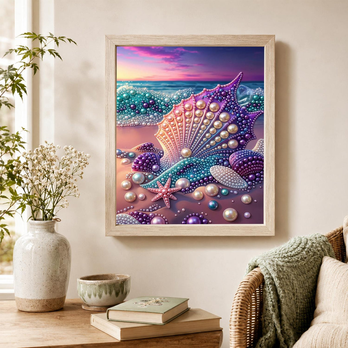 Seashells at Pink Sunset pearl painting – image 4
