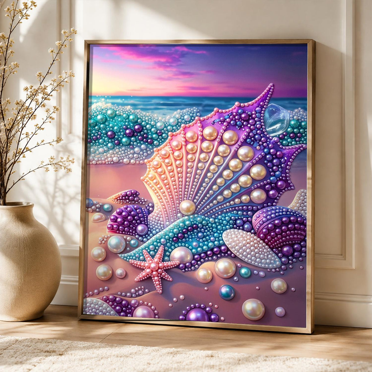 Seashells at Pink Sunset pearl painting – image 5