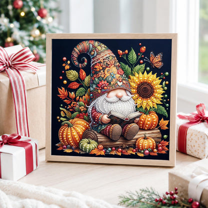 Reading Gnome with Sunflowers pearl painting – image 4