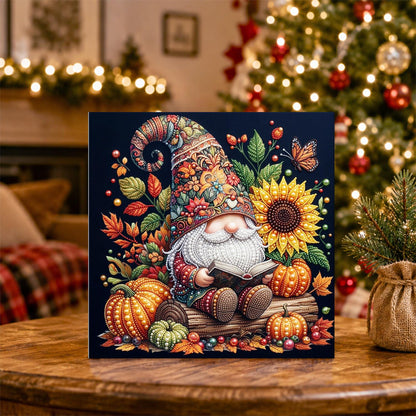 Reading Gnome with Sunflowers pearl painting – image 5