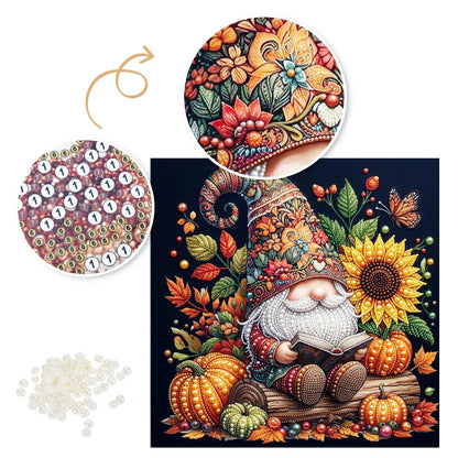 Reading Gnome with Sunflowers pearl painting – image 6
