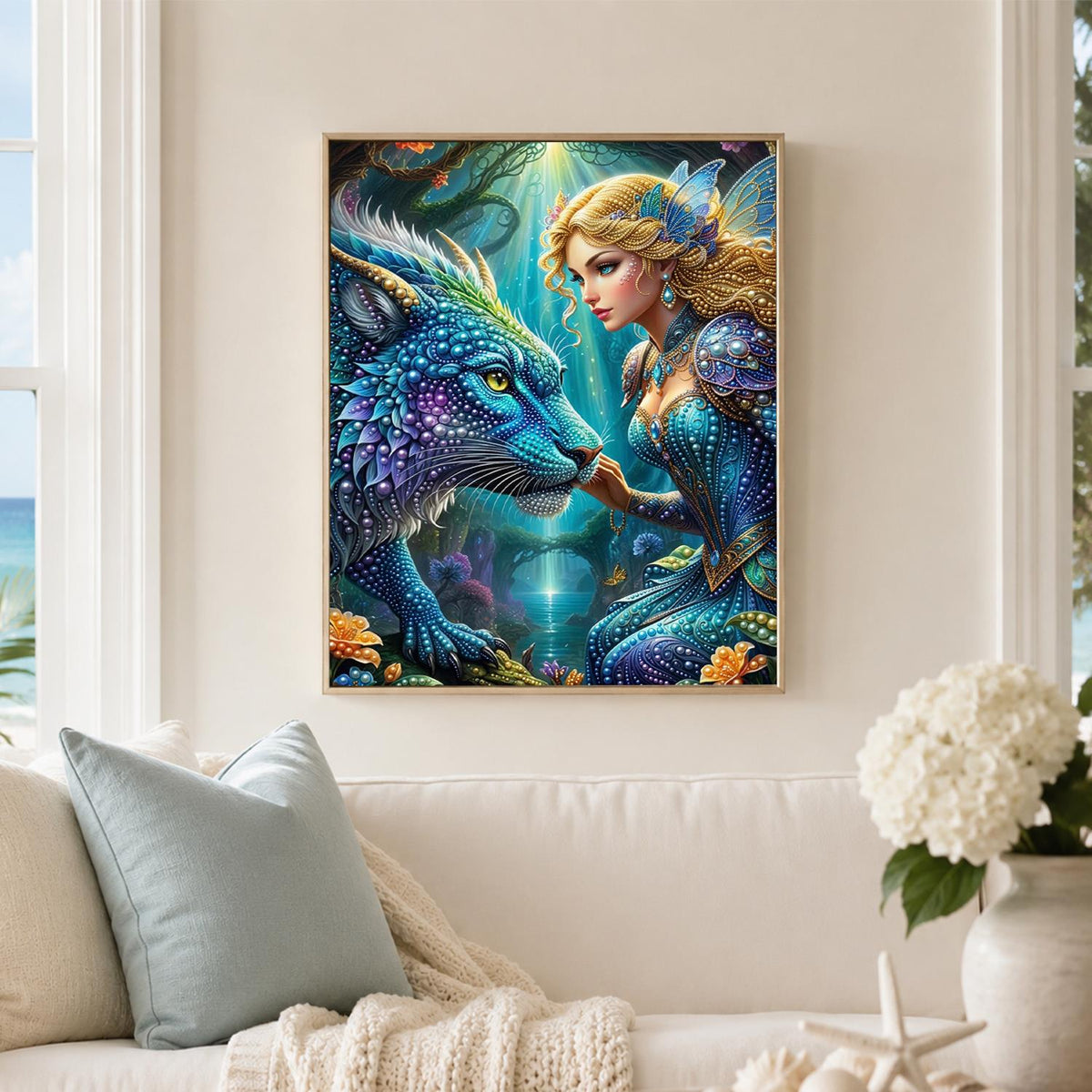 Fairy Maiden and Sapphire Dragon pearl painting – image 3