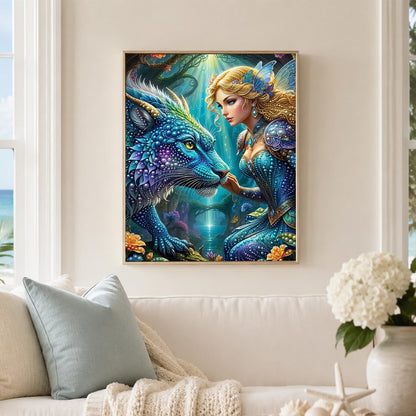Fairy Maiden and Sapphire Dragon pearl painting – image 3