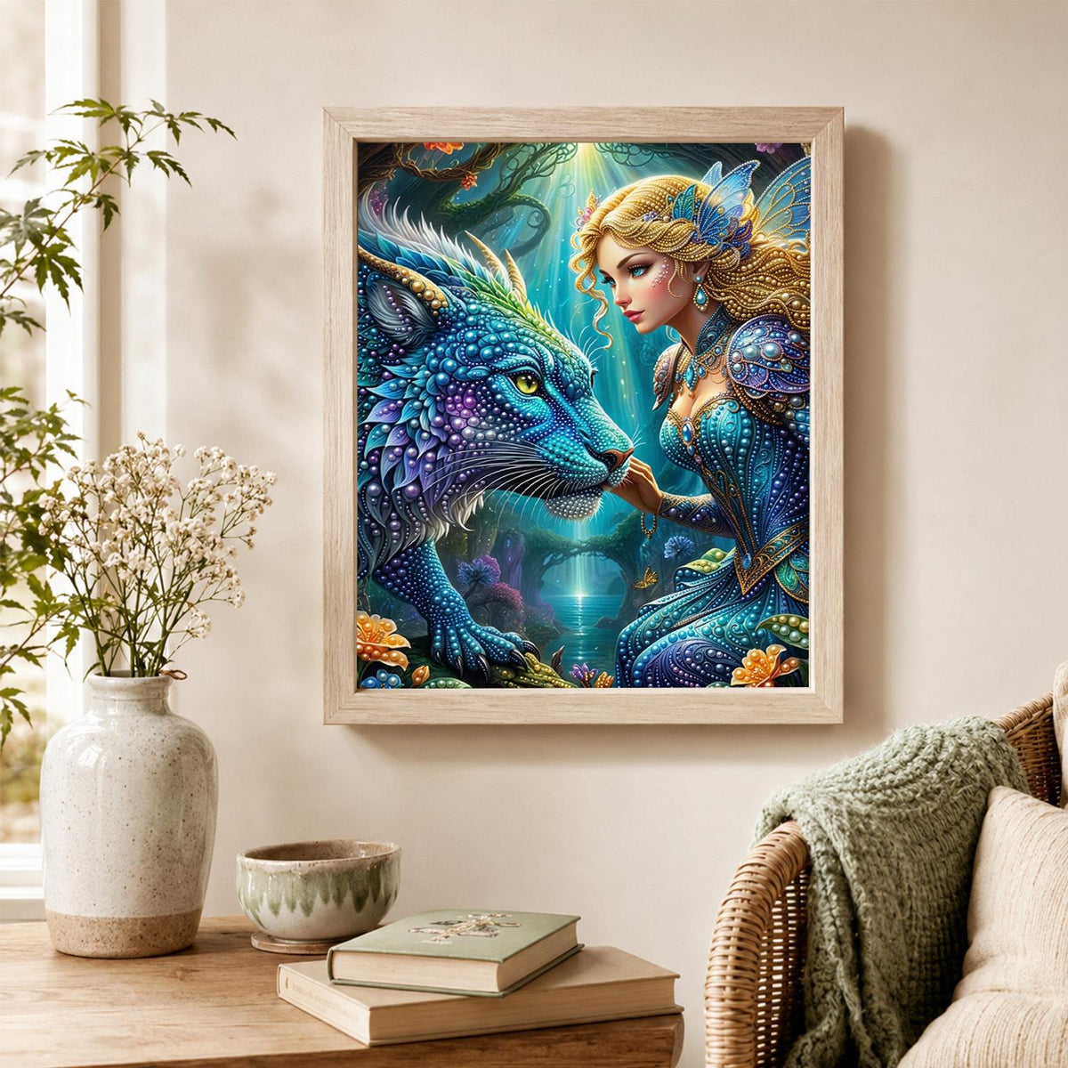 Fairy Maiden and Sapphire Dragon pearl painting – image 4
