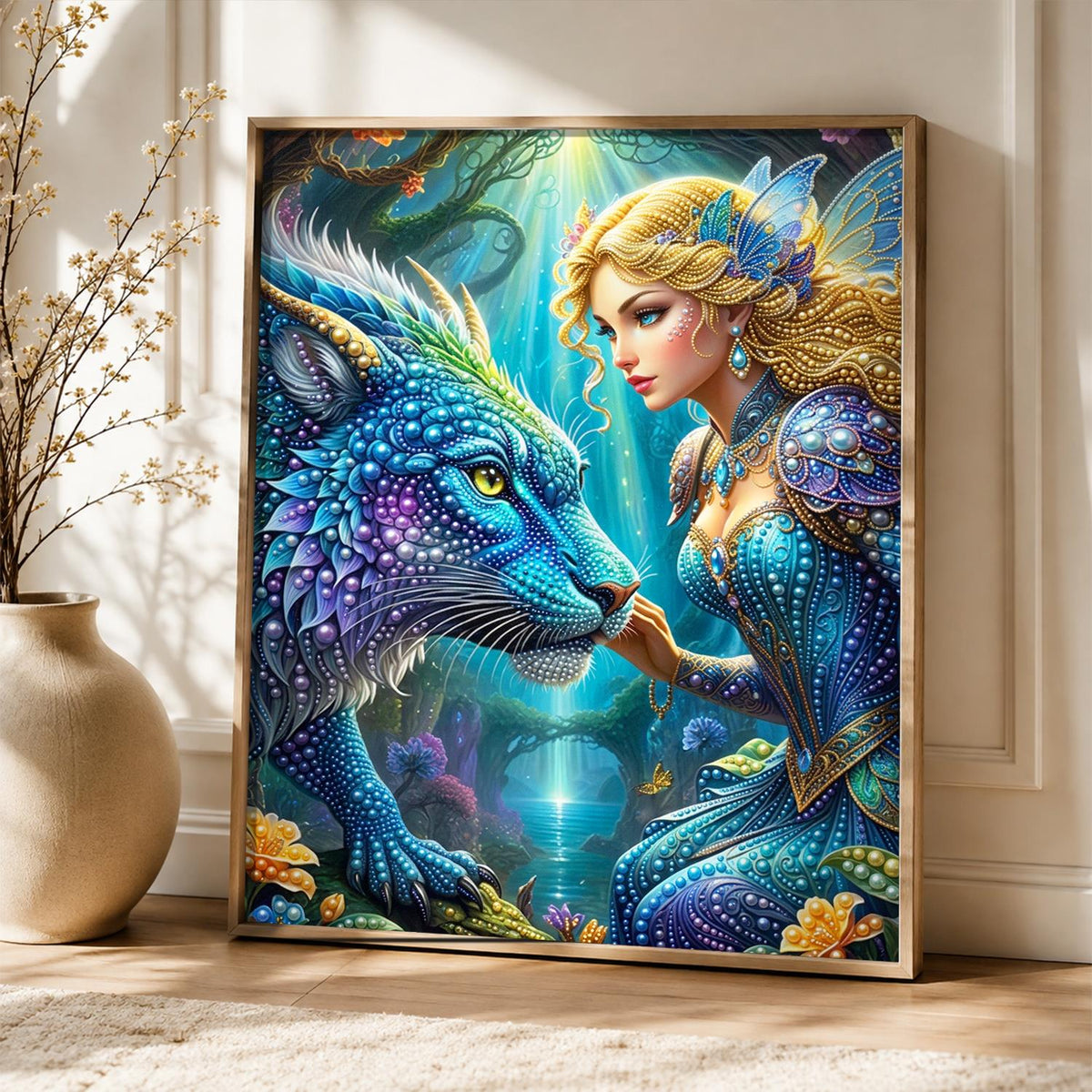 Fairy Maiden and Sapphire Dragon pearl painting – image 5