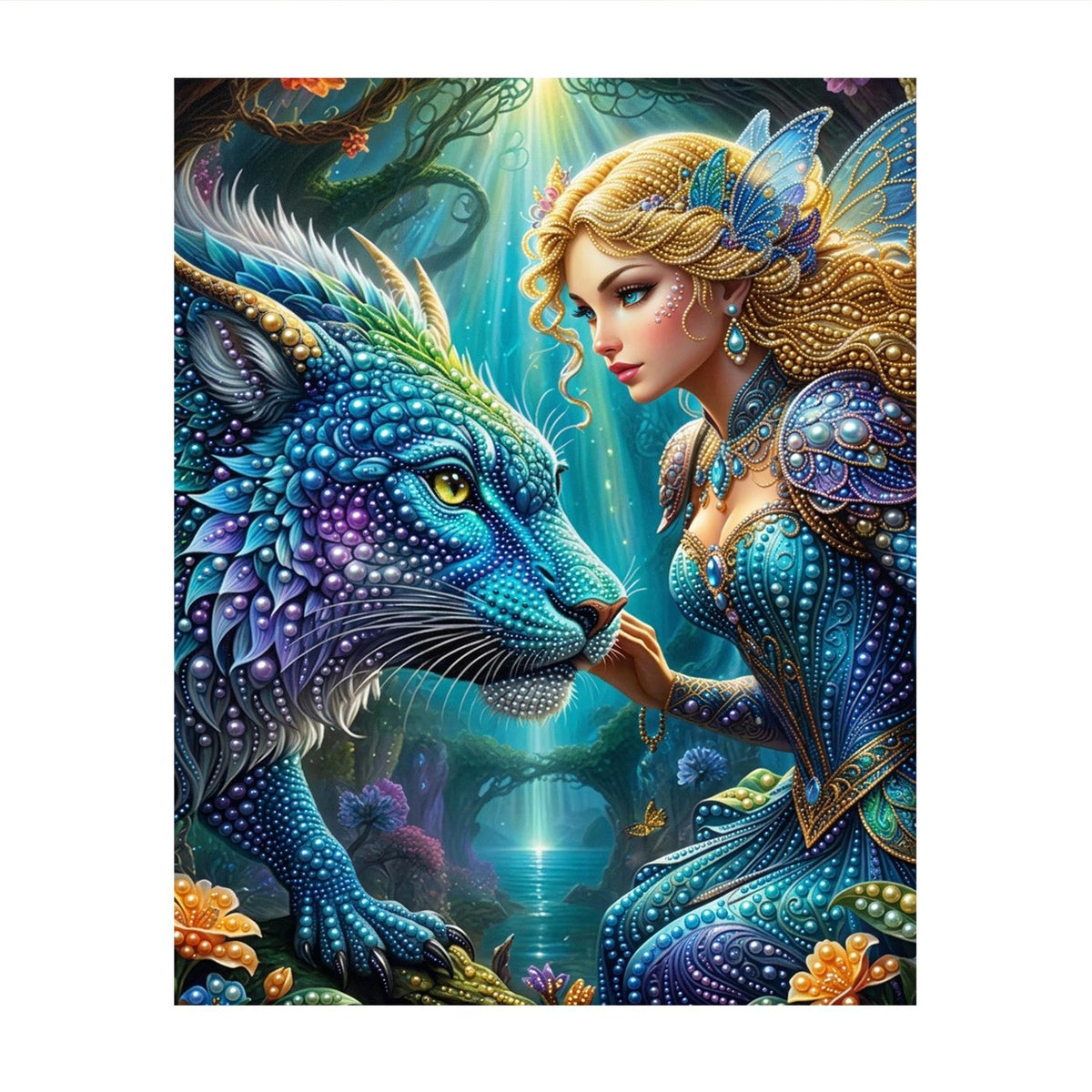 Fairy Maiden and Sapphire Dragon pearl painting – image 11
