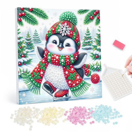 Christmas Penguin Ice Skating pearl painting – image 1