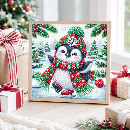 Skating Penguin in Holly Scarf pearl painting – image 4