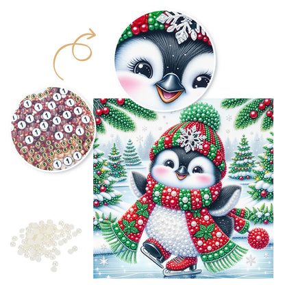 Skating Penguin in Holly Scarf pearl painting – image 6