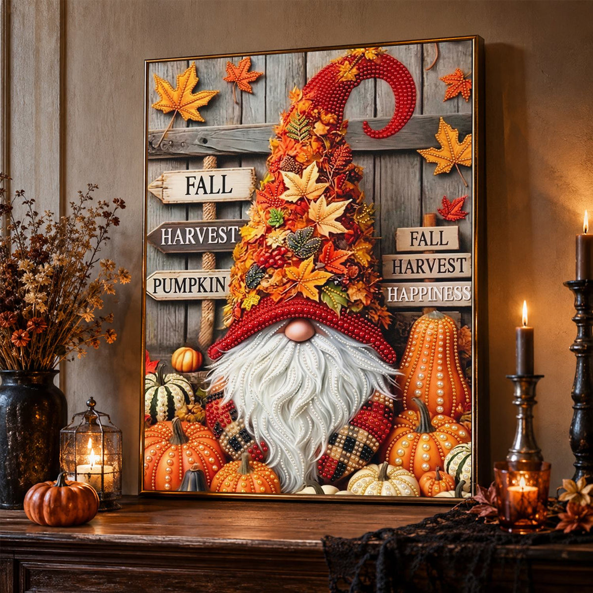Leaf-Hat Harvest Gnome pearl painting – image 2