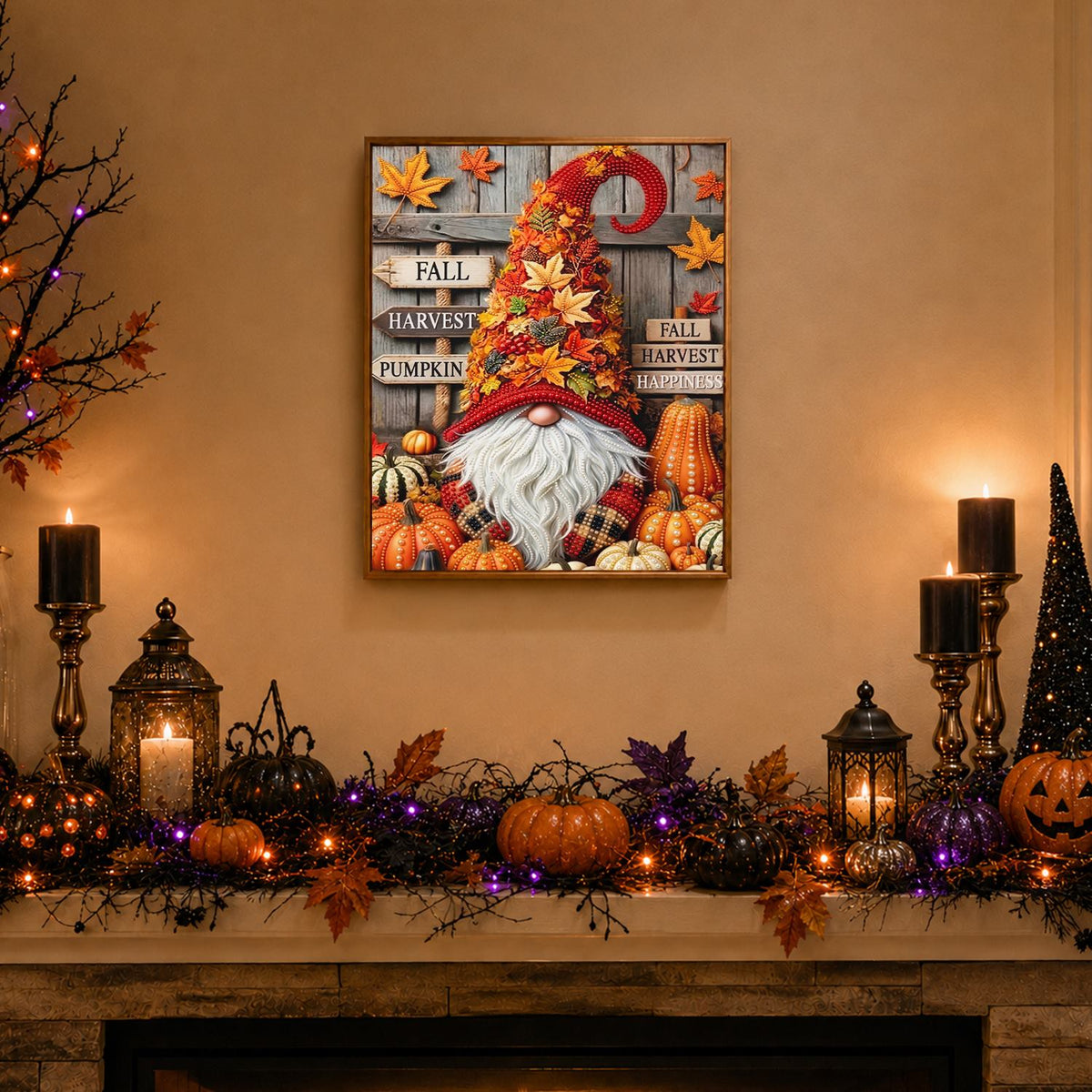 Leaf-Hat Harvest Gnome pearl painting – image 3