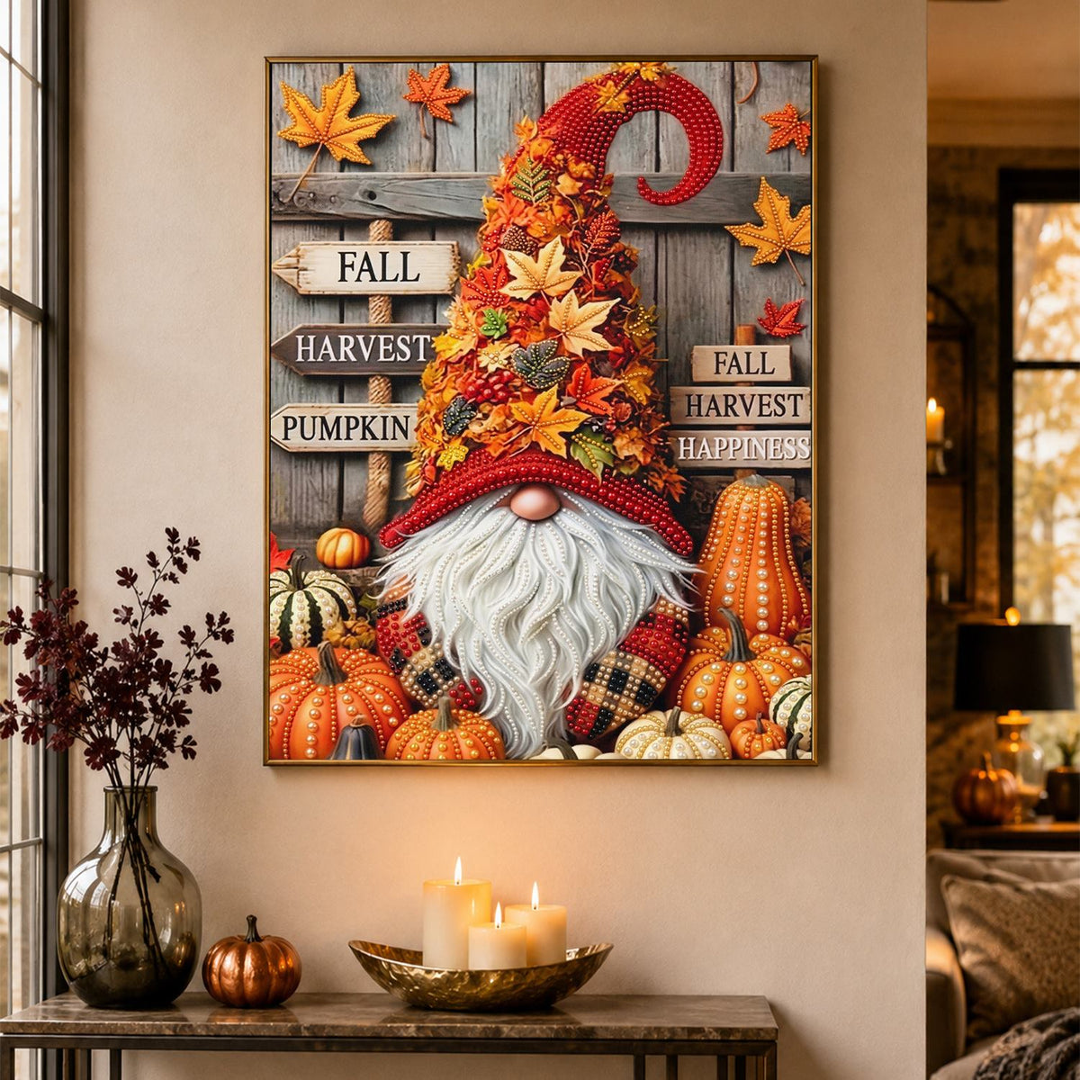 Leaf-Hat Harvest Gnome pearl painting – image 4