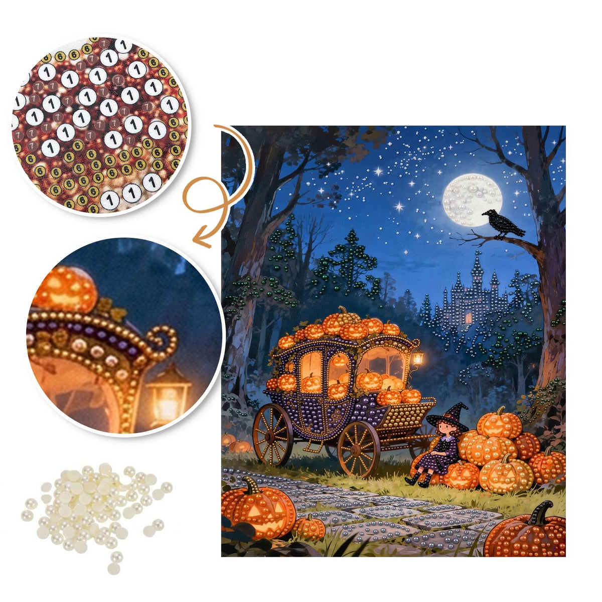 Pumpkin Coach by Moonlight pearl painting – image 6