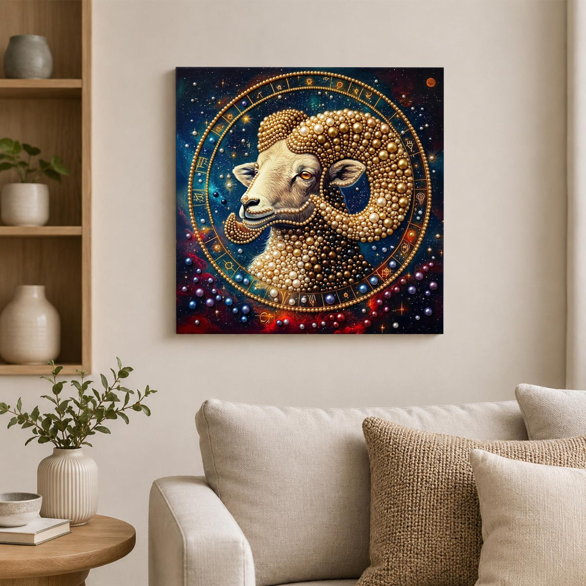 Golden Aries in a Starry Wheel pearl painting – image 2
