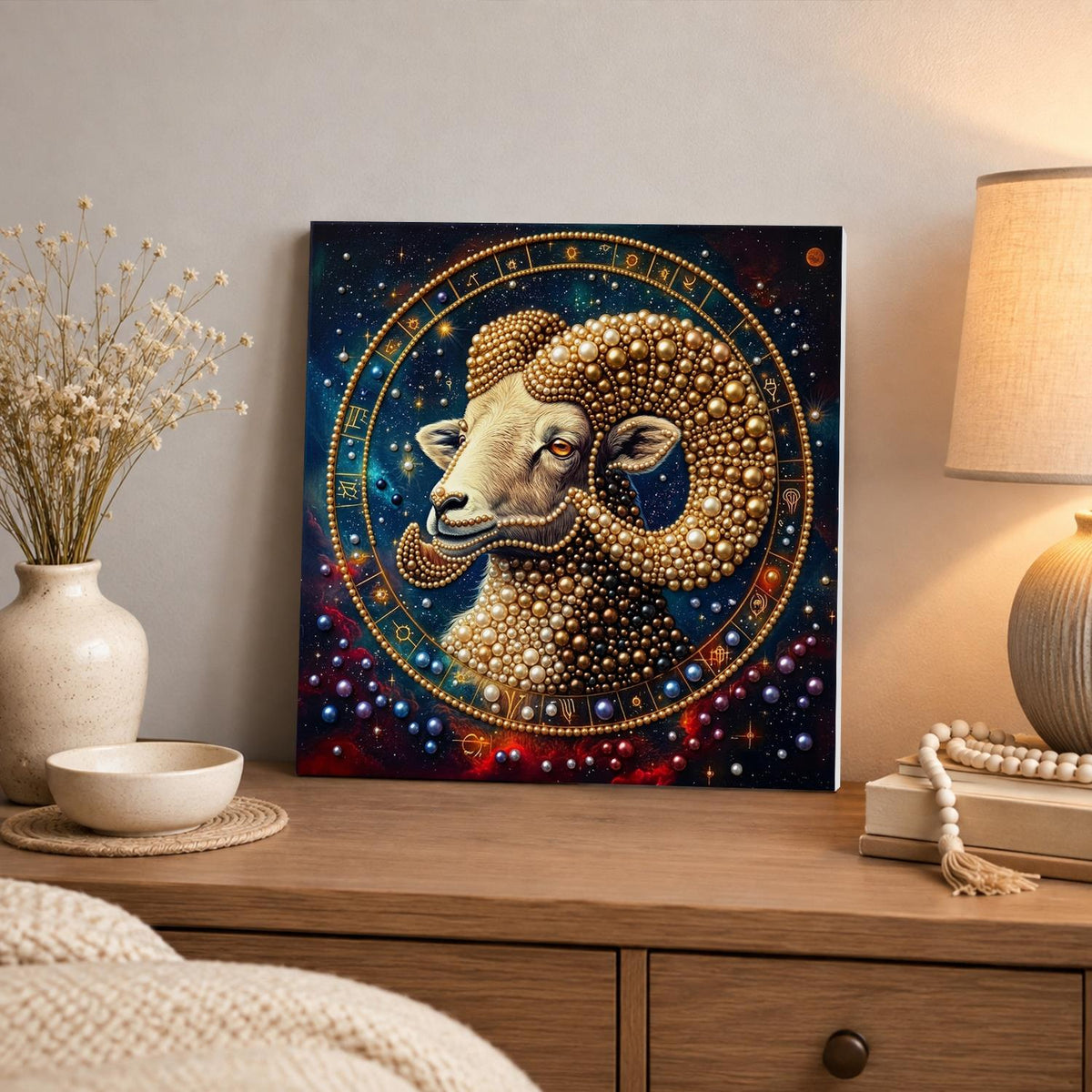 Golden Aries in a Starry Wheel pearl painting – image 3
