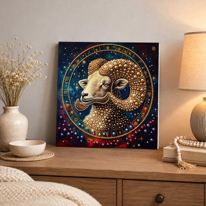 Golden Aries in a Starry Wheel pearl painting – image 3