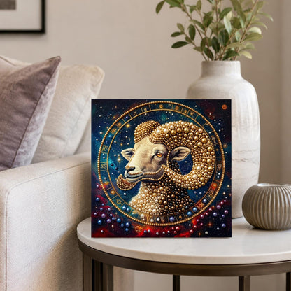 Golden Aries in a Starry Wheel pearl painting – image 4