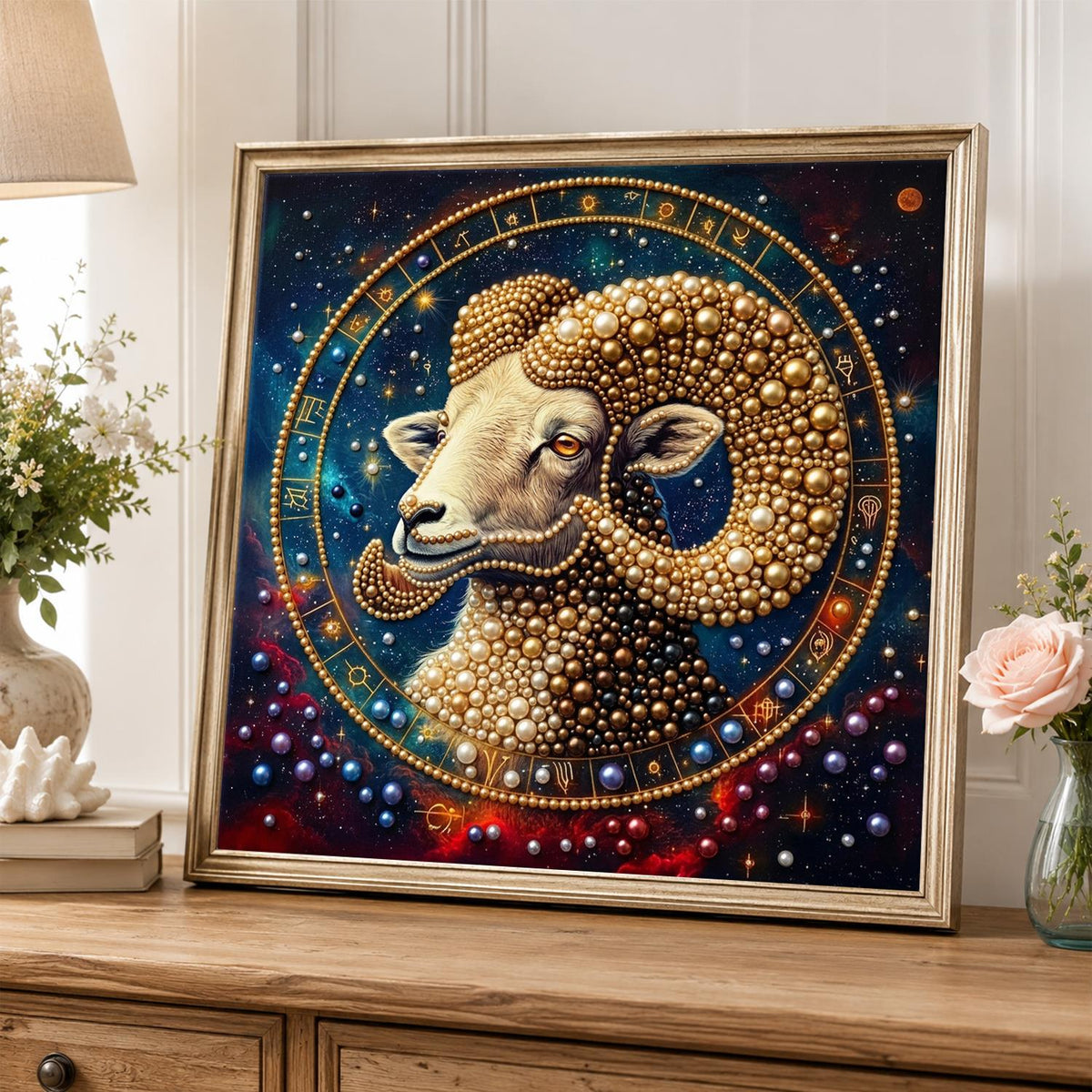 Golden Aries in a Starry Wheel pearl painting – image 5
