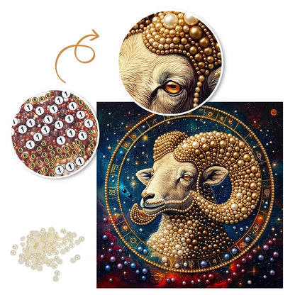 Golden Aries in a Starry Wheel pearl painting – image 6