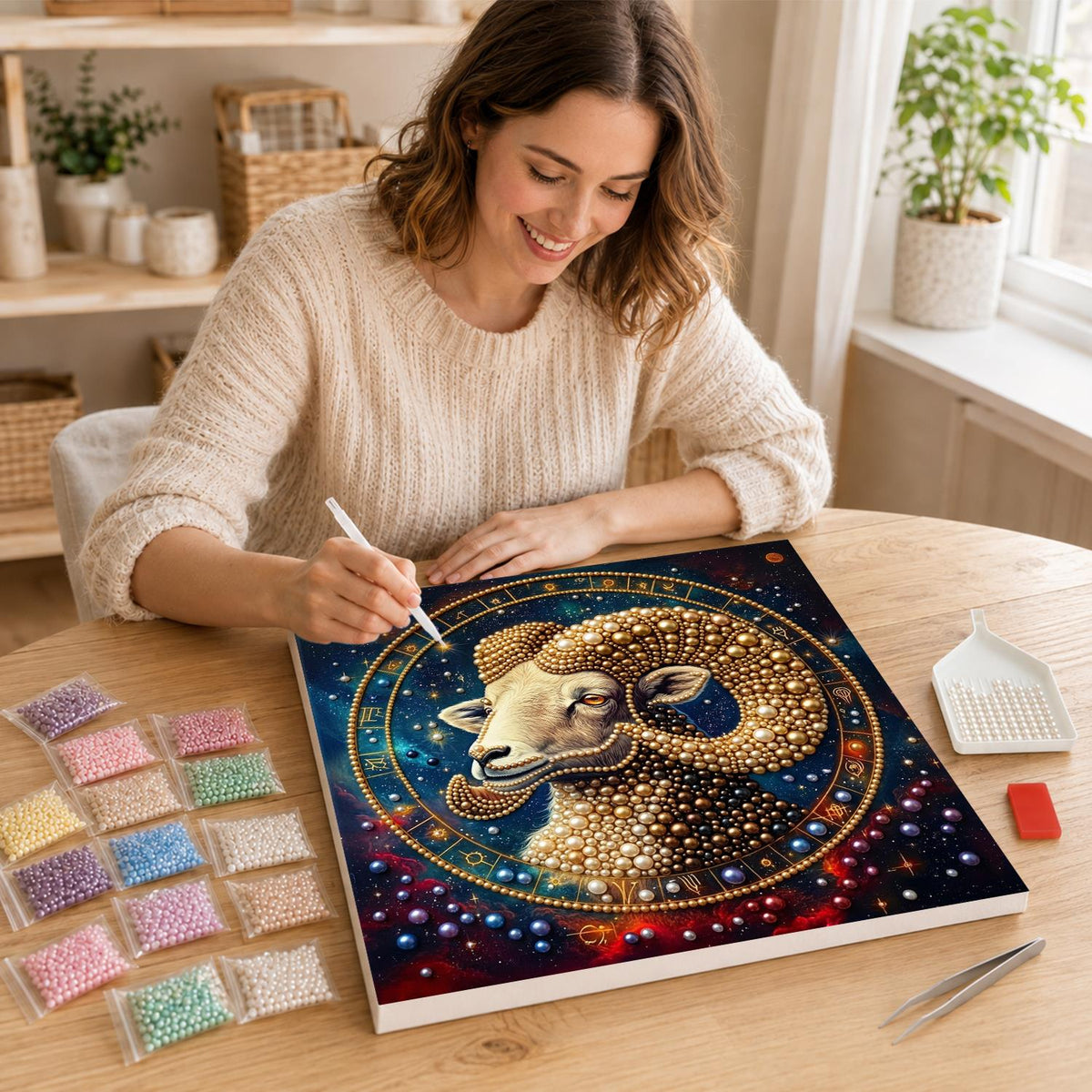 Golden Aries in a Starry Wheel pearl painting – image 16