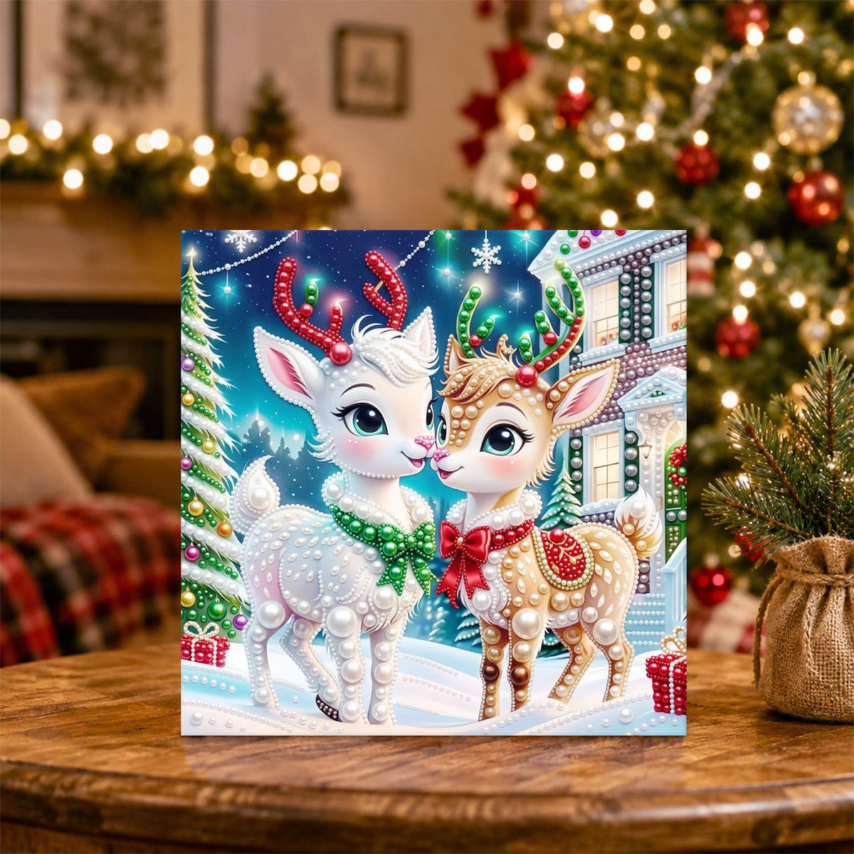 Reindeer Fawns with Red Bows pearl painting – image 5