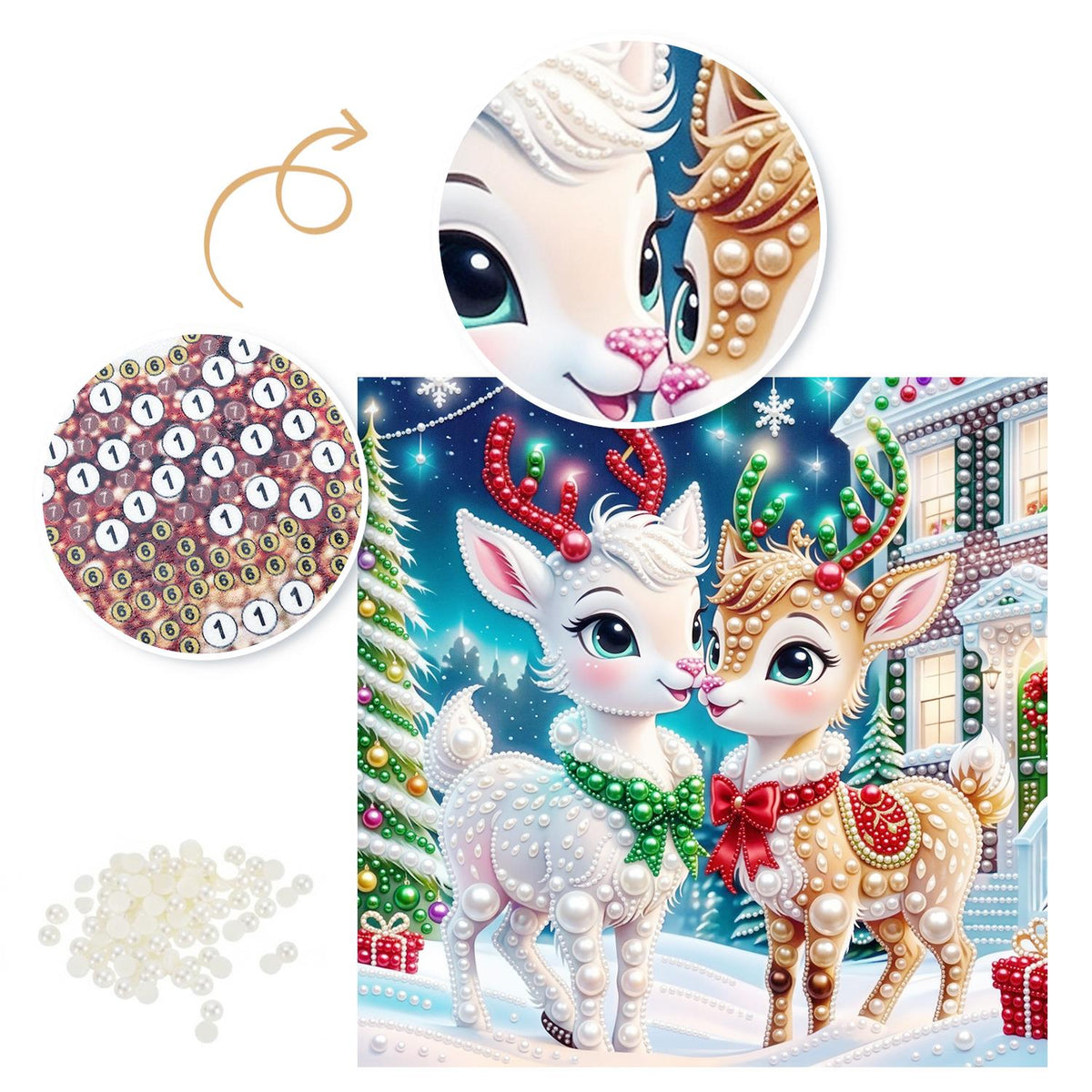 Reindeer Fawns with Red Bows pearl painting – image 6