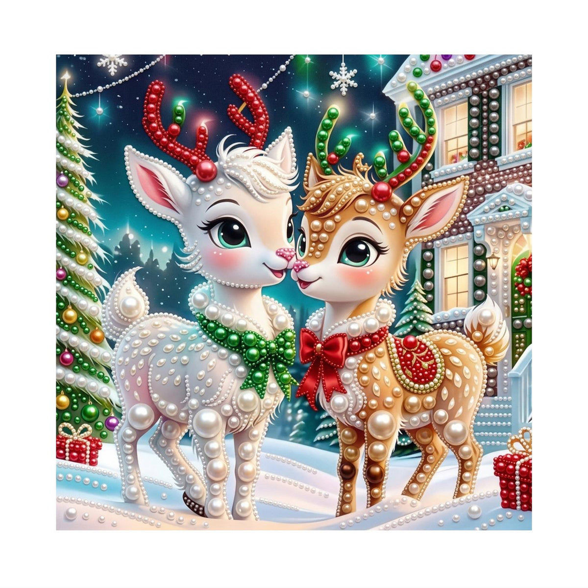 Reindeer Fawns with Red Bows pearl painting – image 11