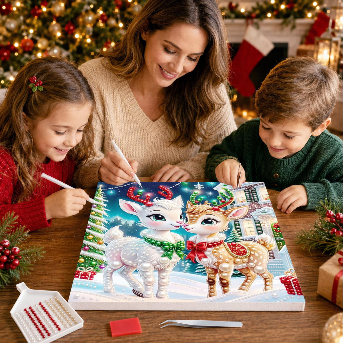 Reindeer Fawns with Red Bows pearl painting – image 15