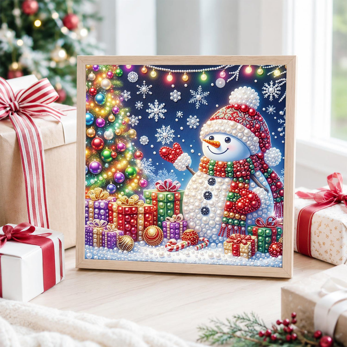 Snowman Holding a Red Heart pearl painting – image 4