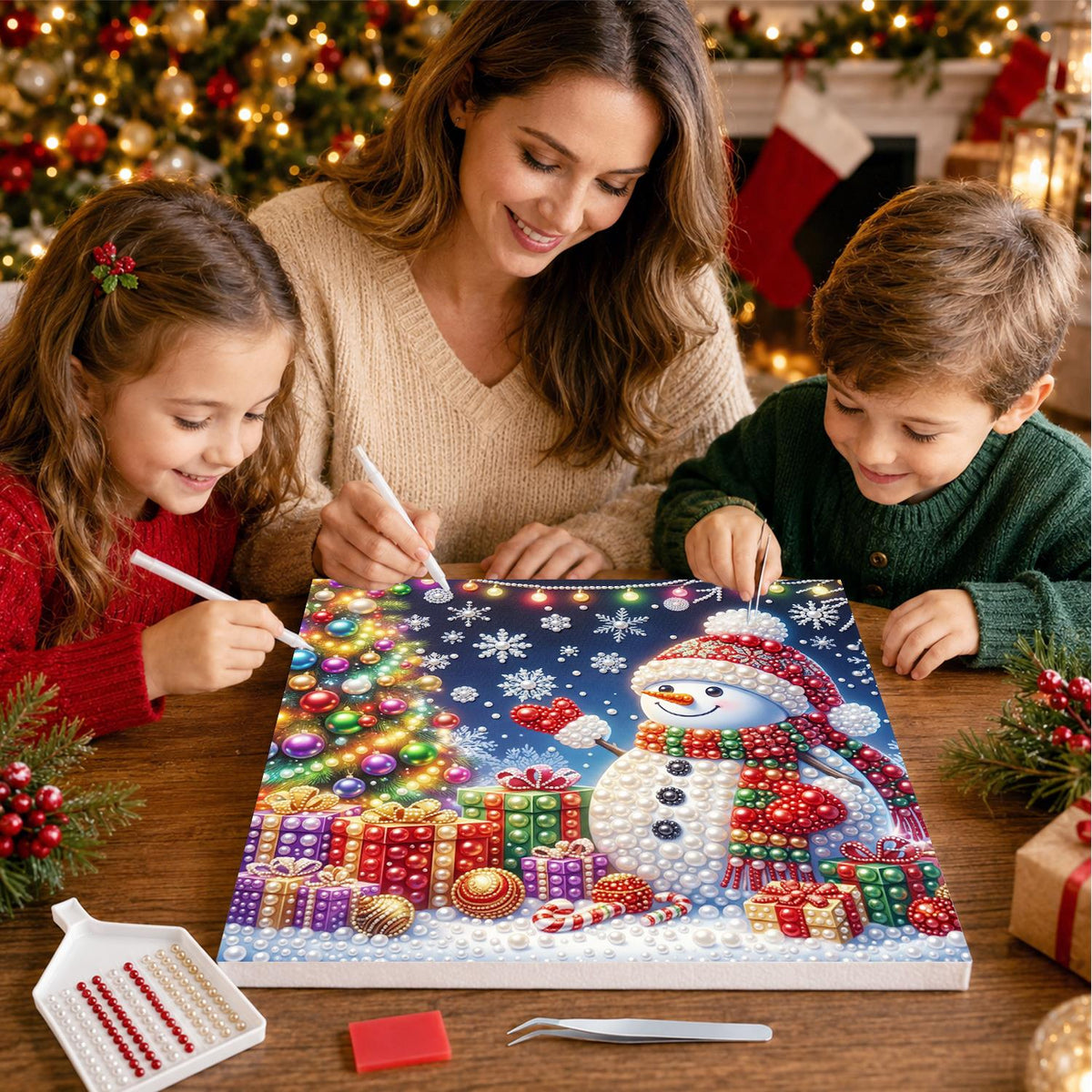 Snowman Holding a Red Heart pearl painting – image 15