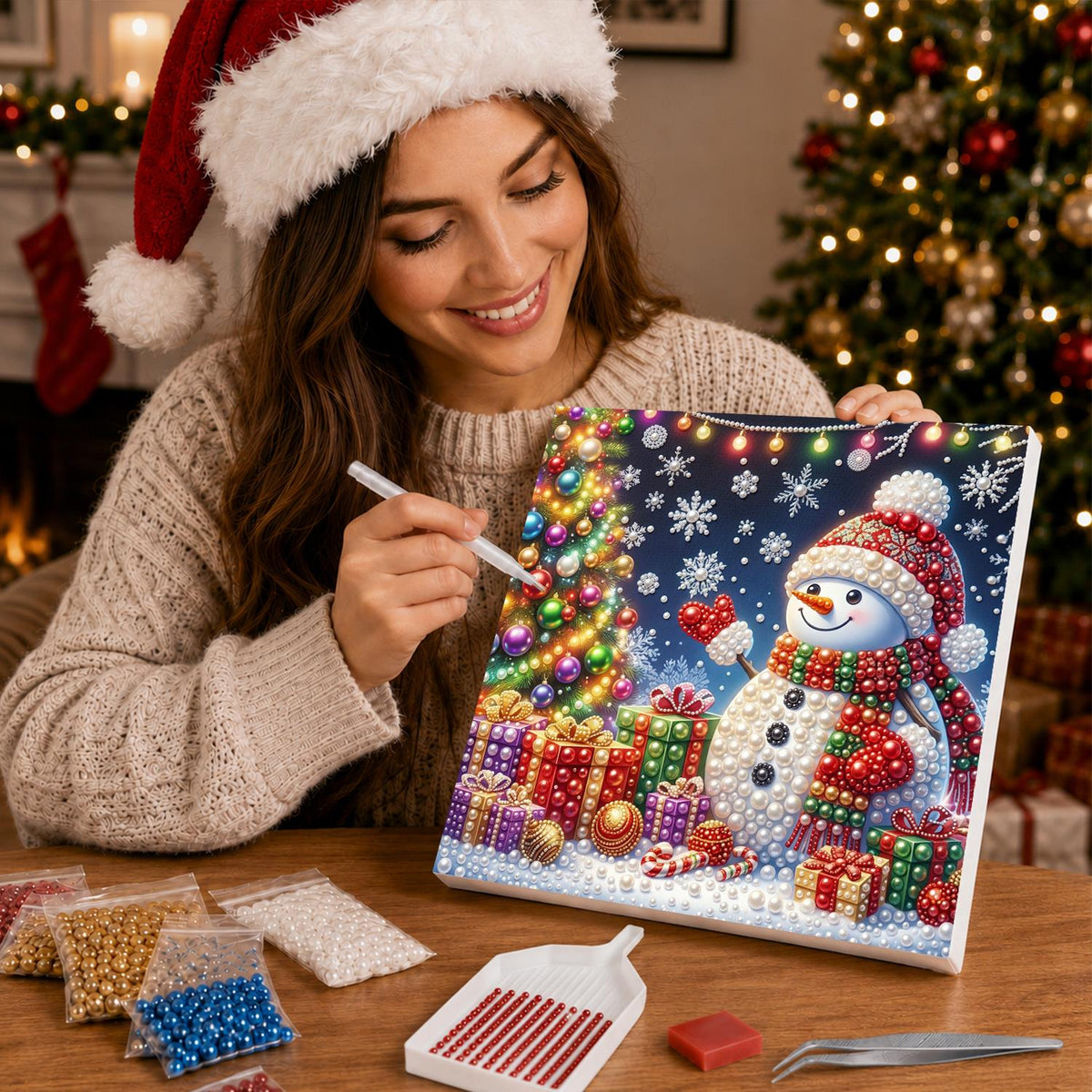 Snowman Holding a Red Heart pearl painting – image 16