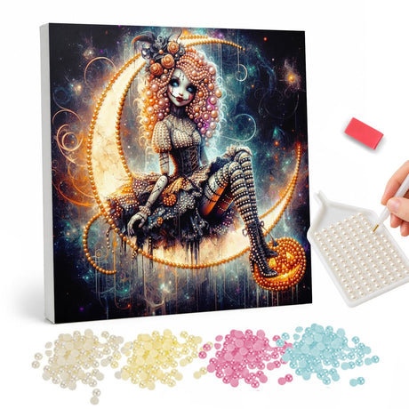 Halloween Pearl Painting of a Spooky Girl and Glowing Moon pearl painting – image 1