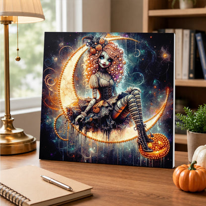 Curly-Haired Doll on the Moon pearl painting – image 5