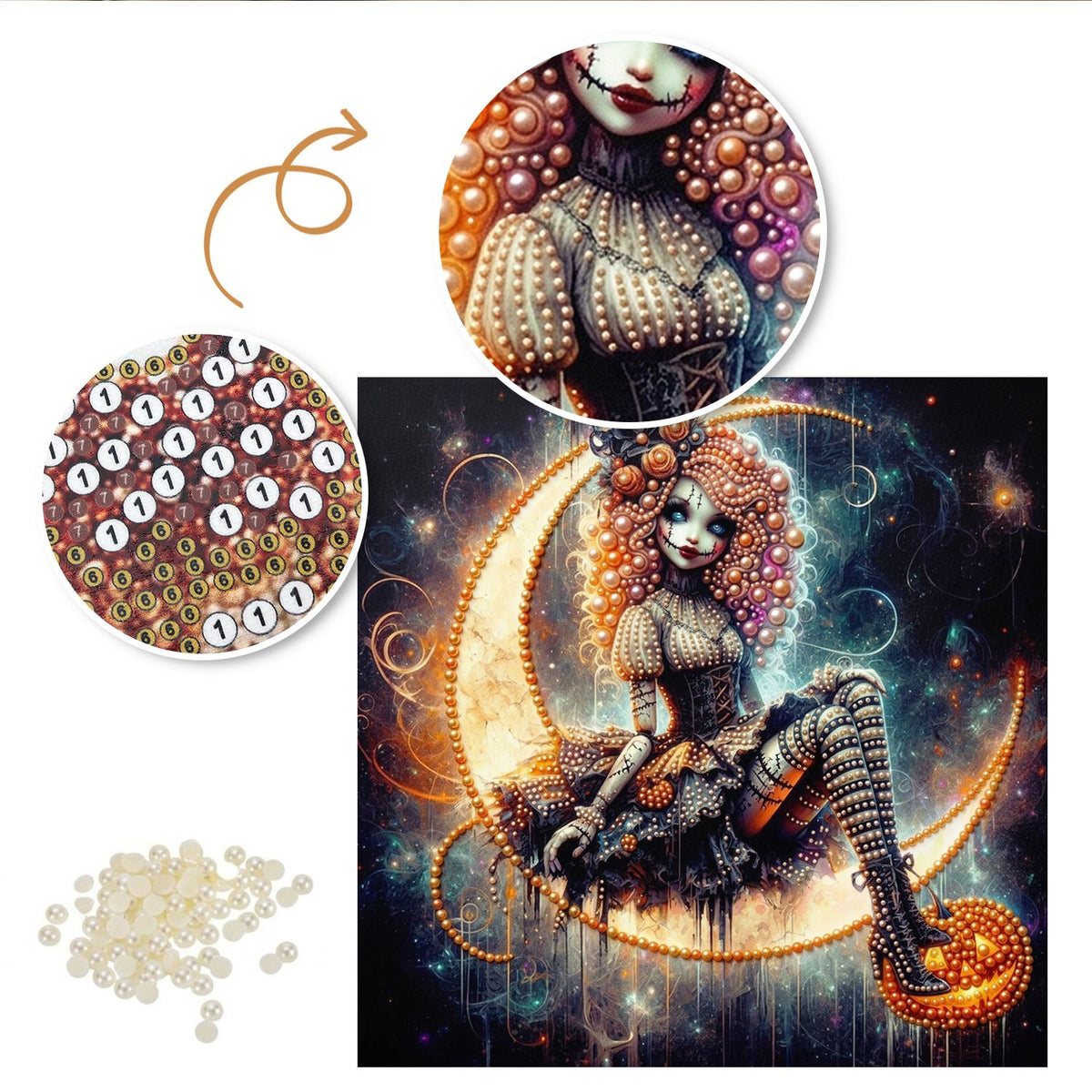 Curly-Haired Doll on the Moon pearl painting – image 6