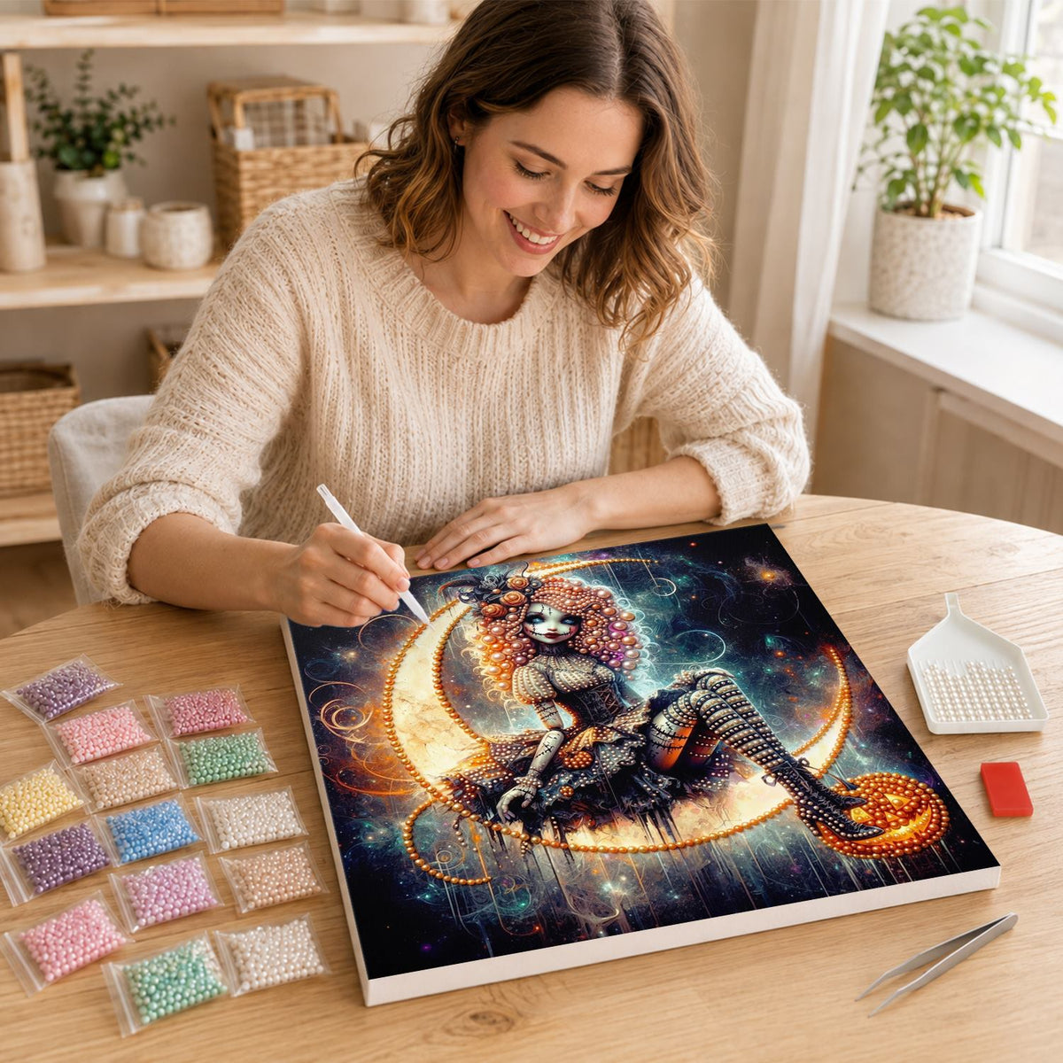 Curly-Haired Doll on the Moon pearl painting – image 16