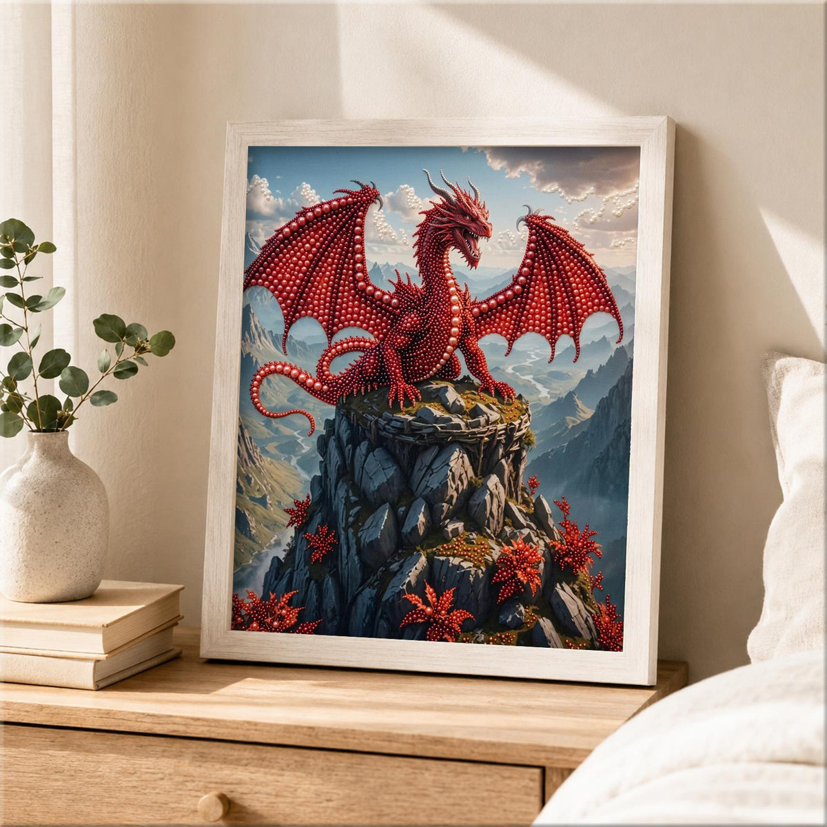 Scarlet Wings Above Misty Peaks pearl painting – image 2