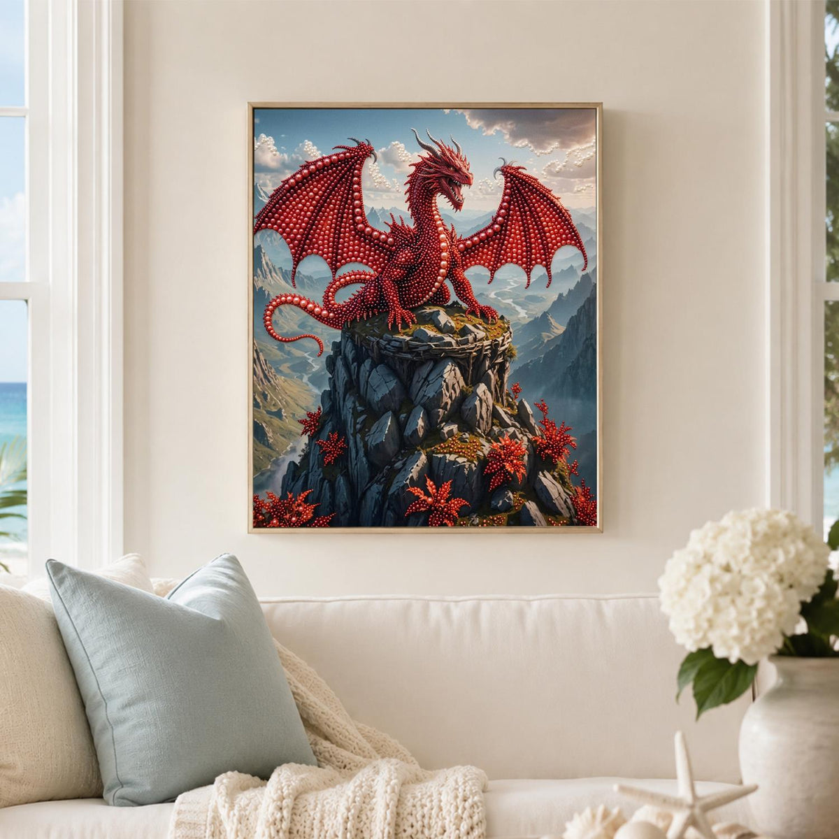 Scarlet Wings Above Misty Peaks pearl painting – image 3