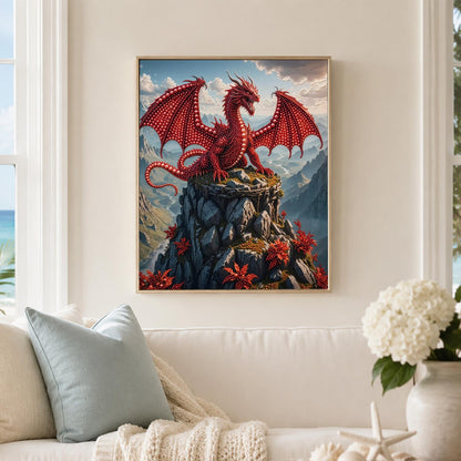 Scarlet Wings Above Misty Peaks pearl painting – image 3