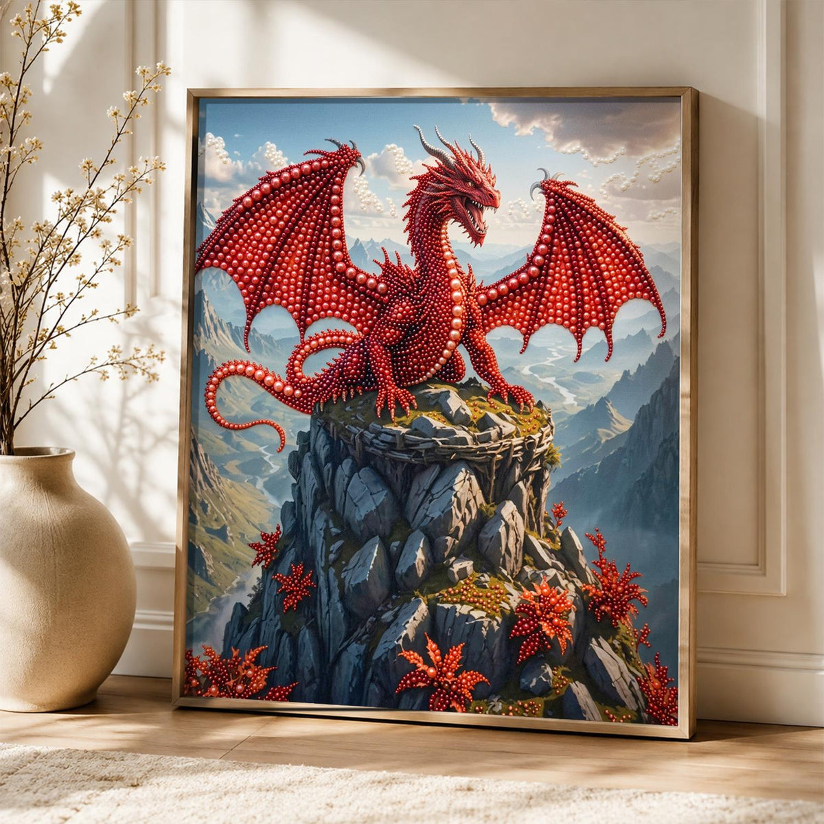 Scarlet Wings Above Misty Peaks pearl painting – image 5