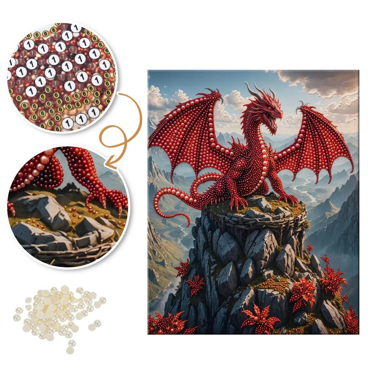 Scarlet Wings Above Misty Peaks pearl painting – image 6