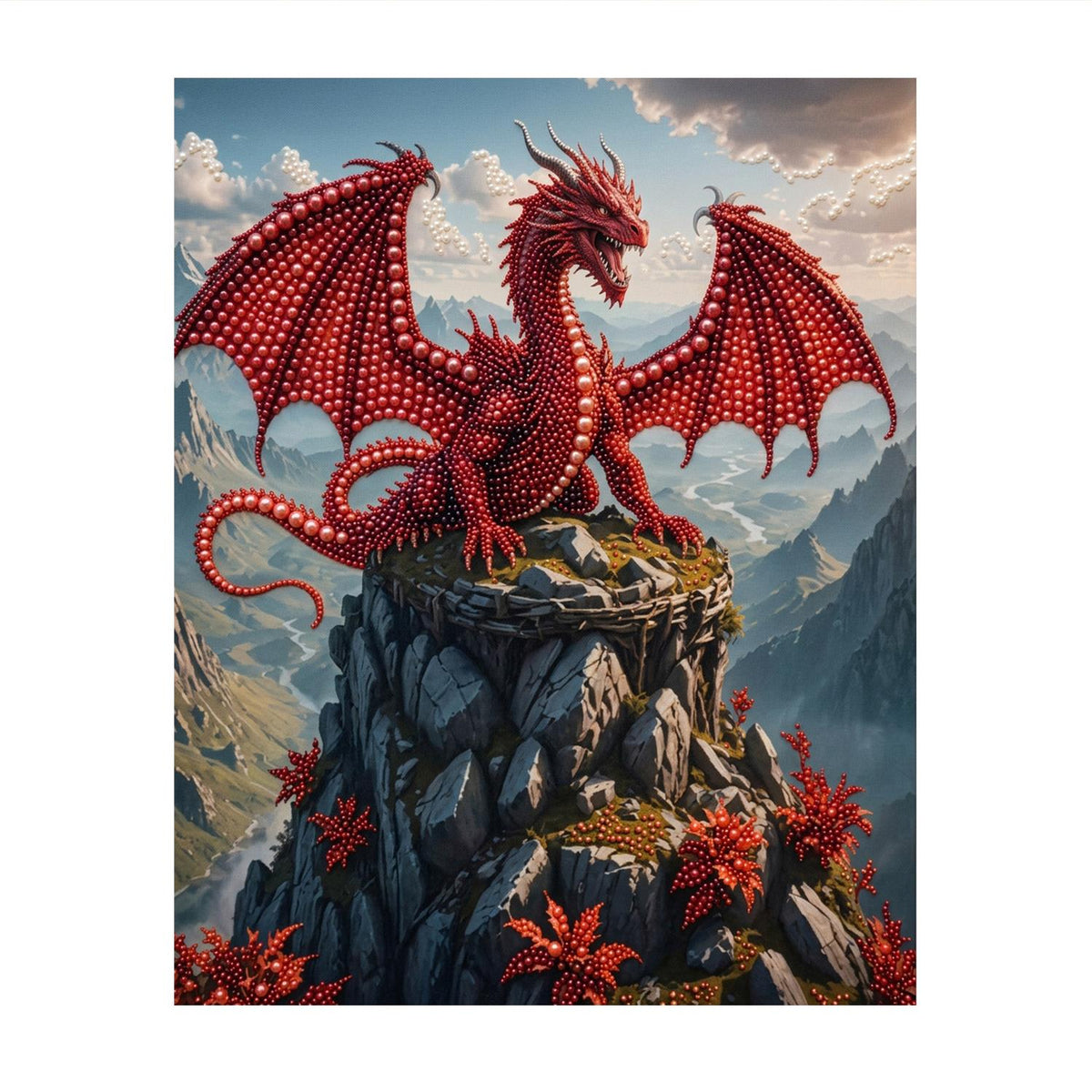 Scarlet Wings Above Misty Peaks pearl painting – image 11
