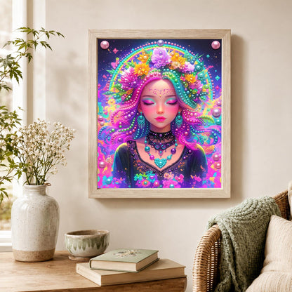 Neon Flower-Crowned Goddess pearl painting – image 4
