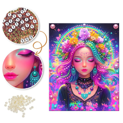 Neon Flower-Crowned Goddess pearl painting – image 6