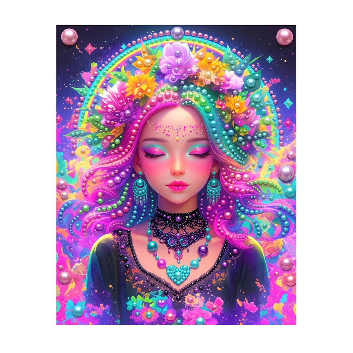 Neon Flower-Crowned Goddess pearl painting – image 11