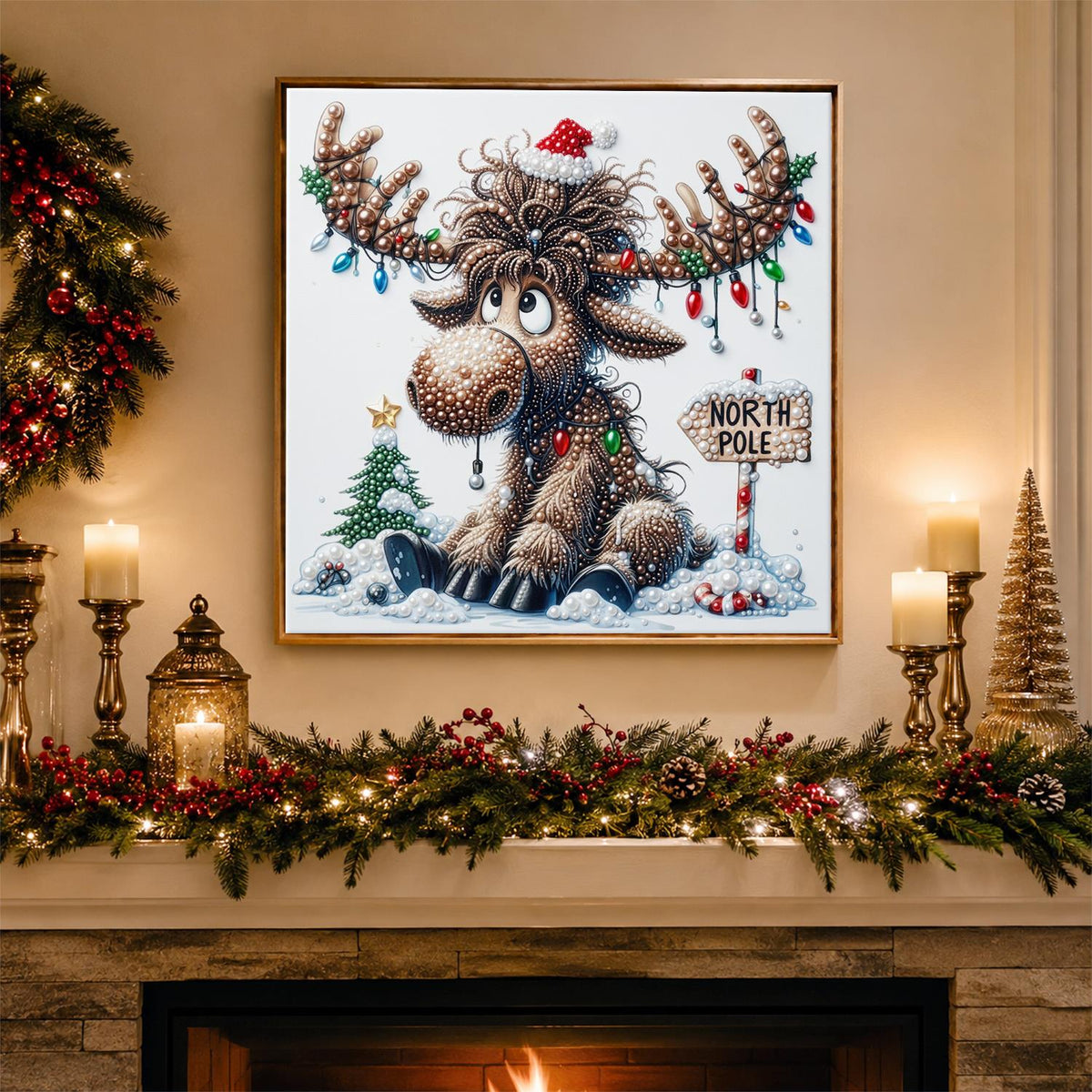 Tangled Lights North Pole Moose pearl painting – image 3