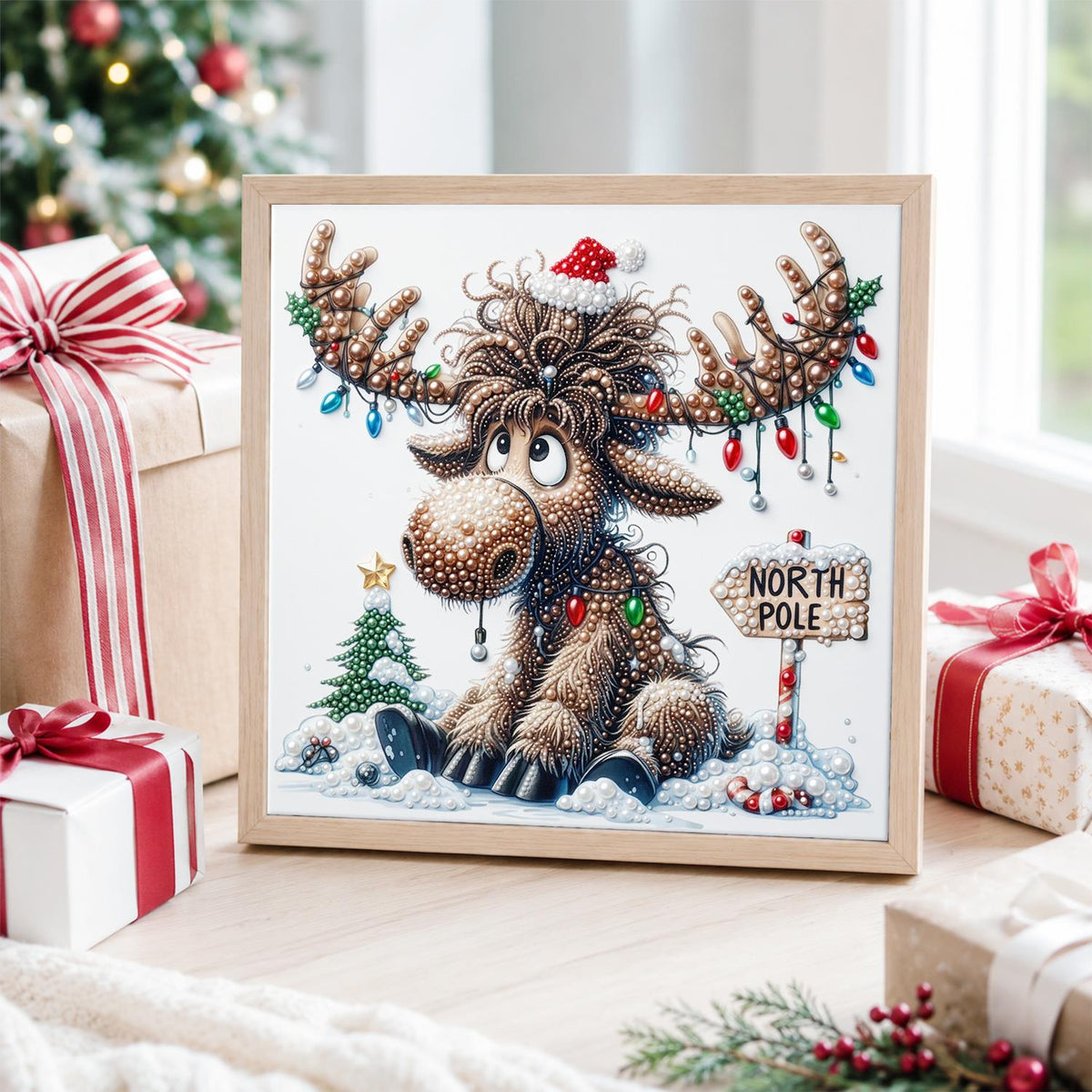 Tangled Lights North Pole Moose pearl painting – image 4
