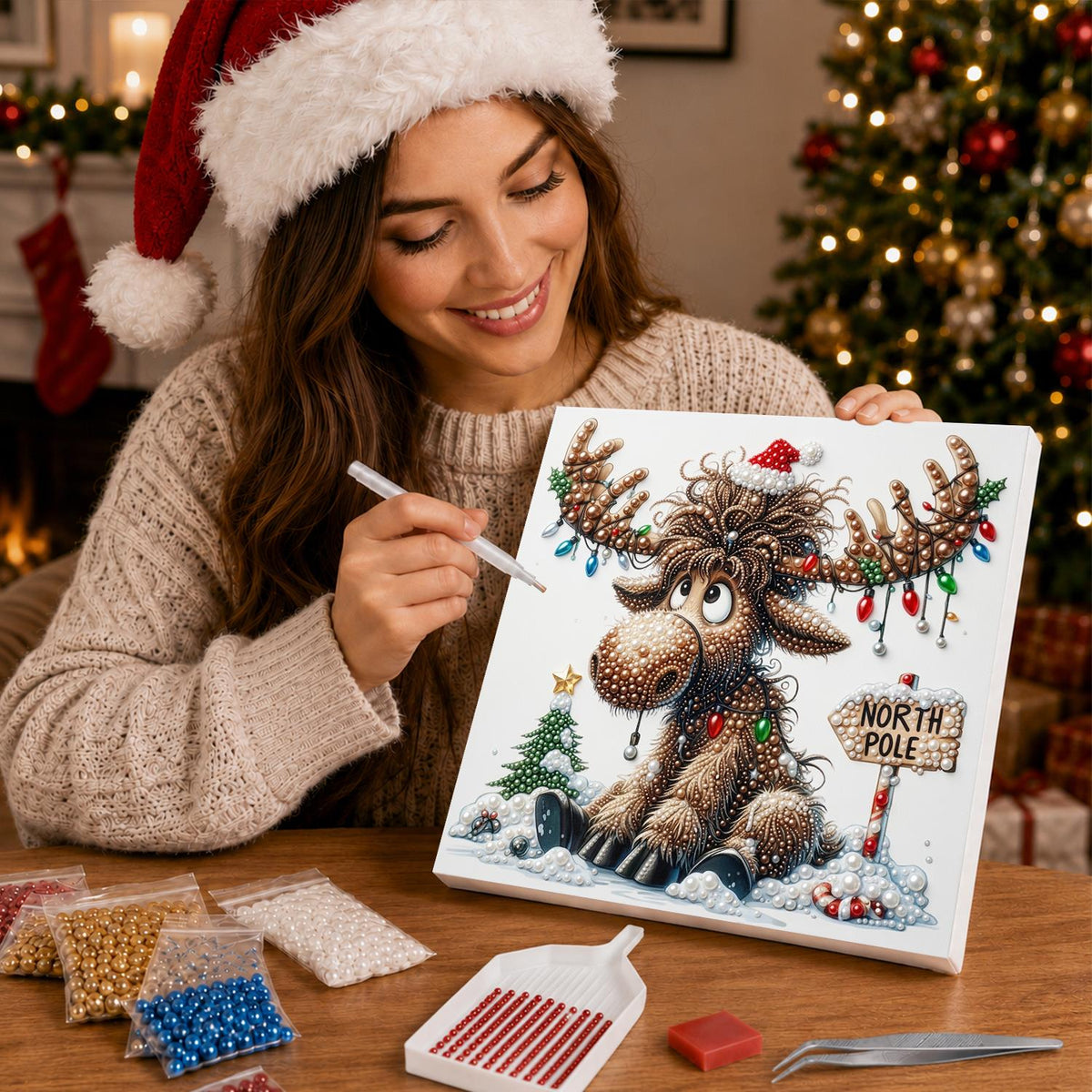 Tangled Lights North Pole Moose pearl painting – image 16