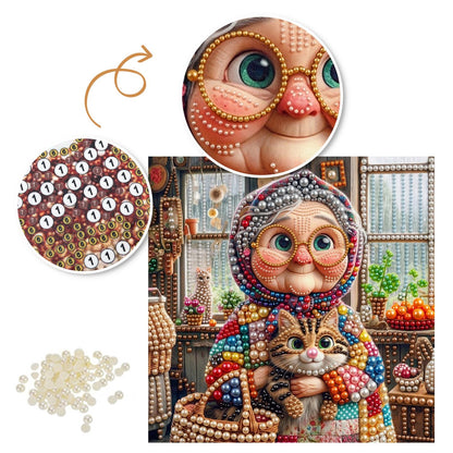 Babushka Hugging Her Tabby pearl painting – image 6