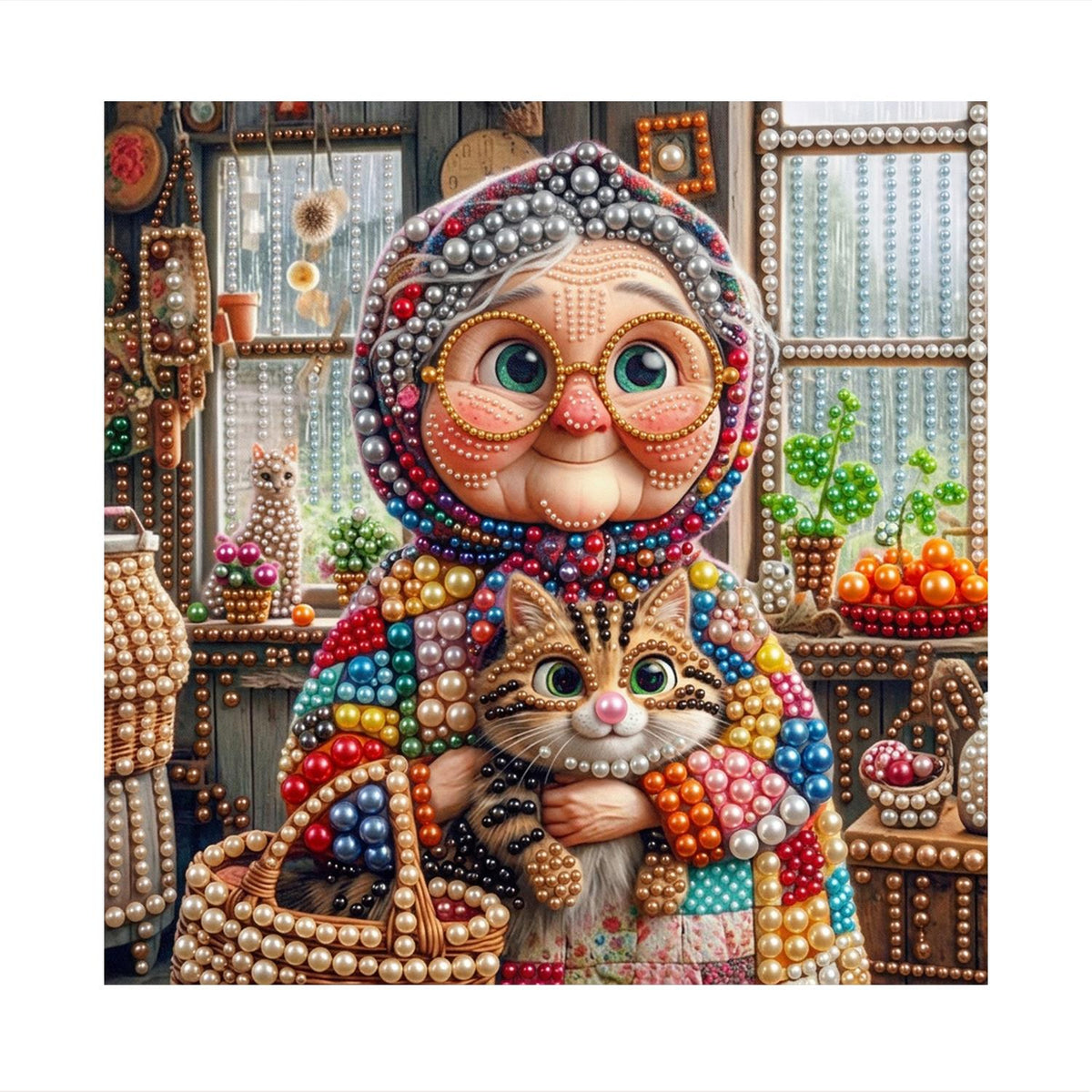 Babushka Hugging Her Tabby pearl painting – image 11