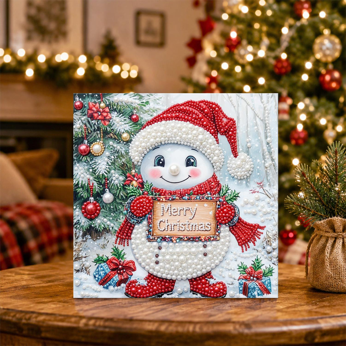 Snowman with a Merry Sign pearl painting – image 5